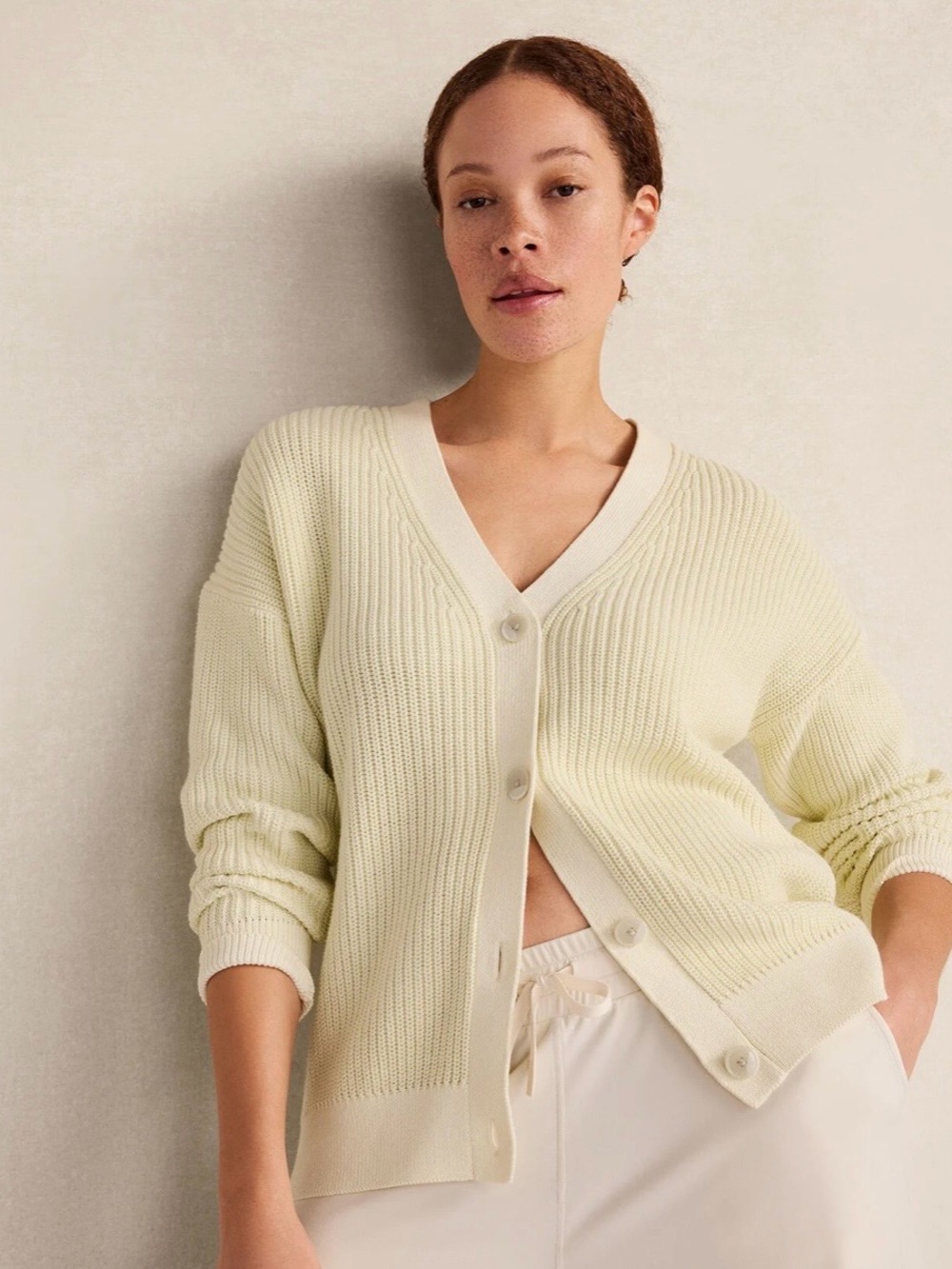 Haven Well Within Organic Dyed Shaker Stitch V-Neck Button-Front Cardigan — NWT
